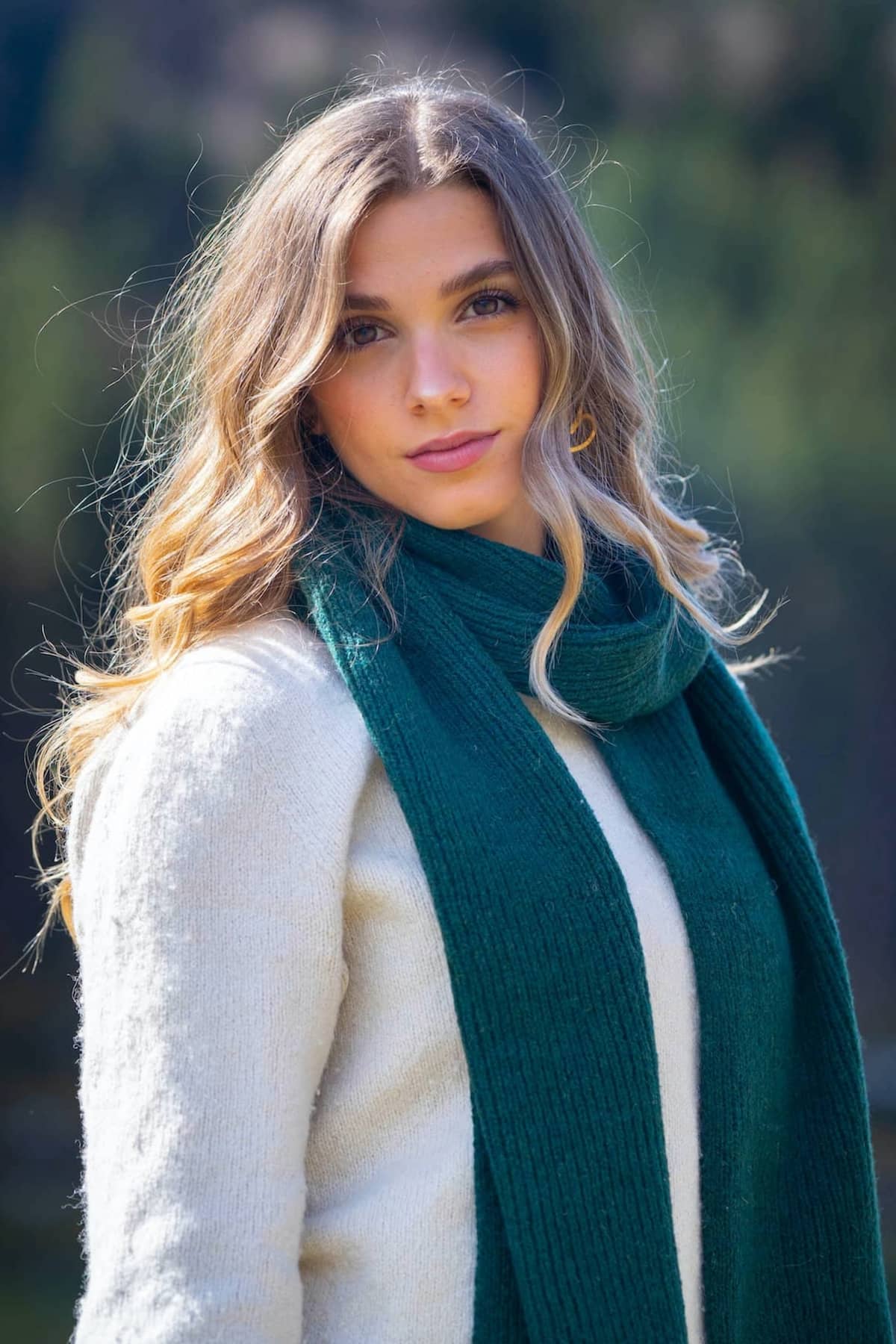 Pine Green Wool Scarf French Wool Made in France