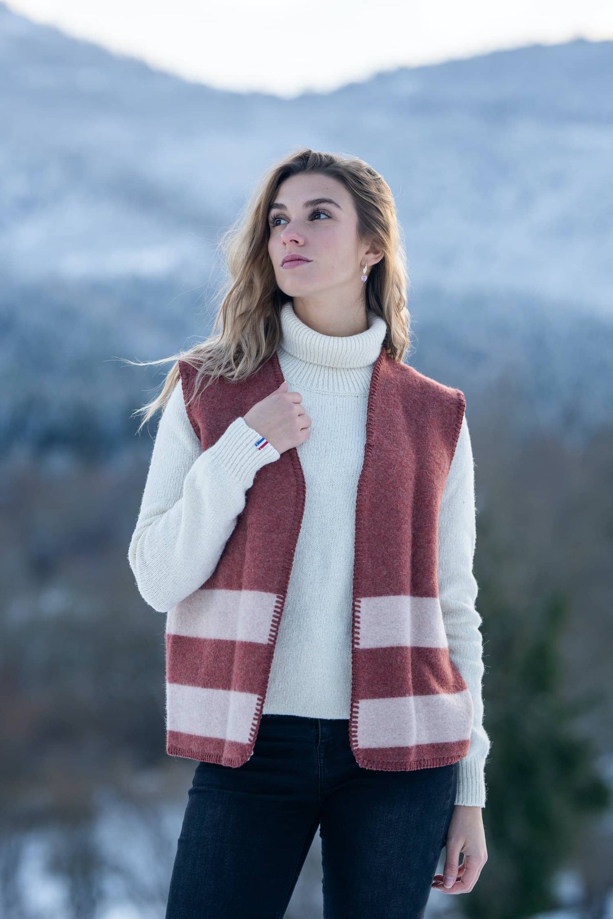 Gilet Femme En Laine Beige - Taille M, Fait Main, Neuf Sans étiquettes
