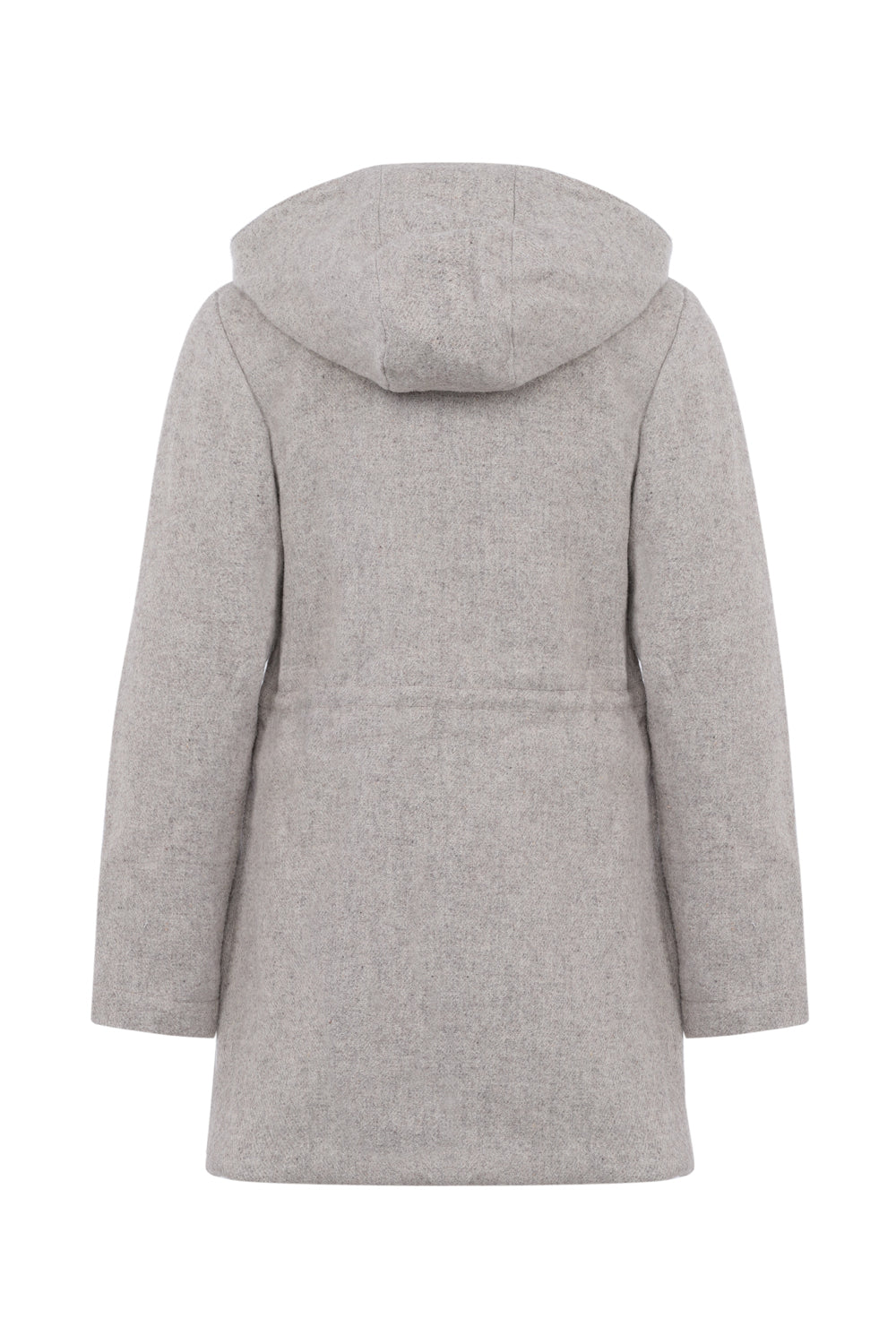 Manteau parka femme éthique et responsable ♻️, gris clair, en 100% laine des Pyrénées et doubure coton, déperlant, capuche, made in France 🇫🇷, maison izard.