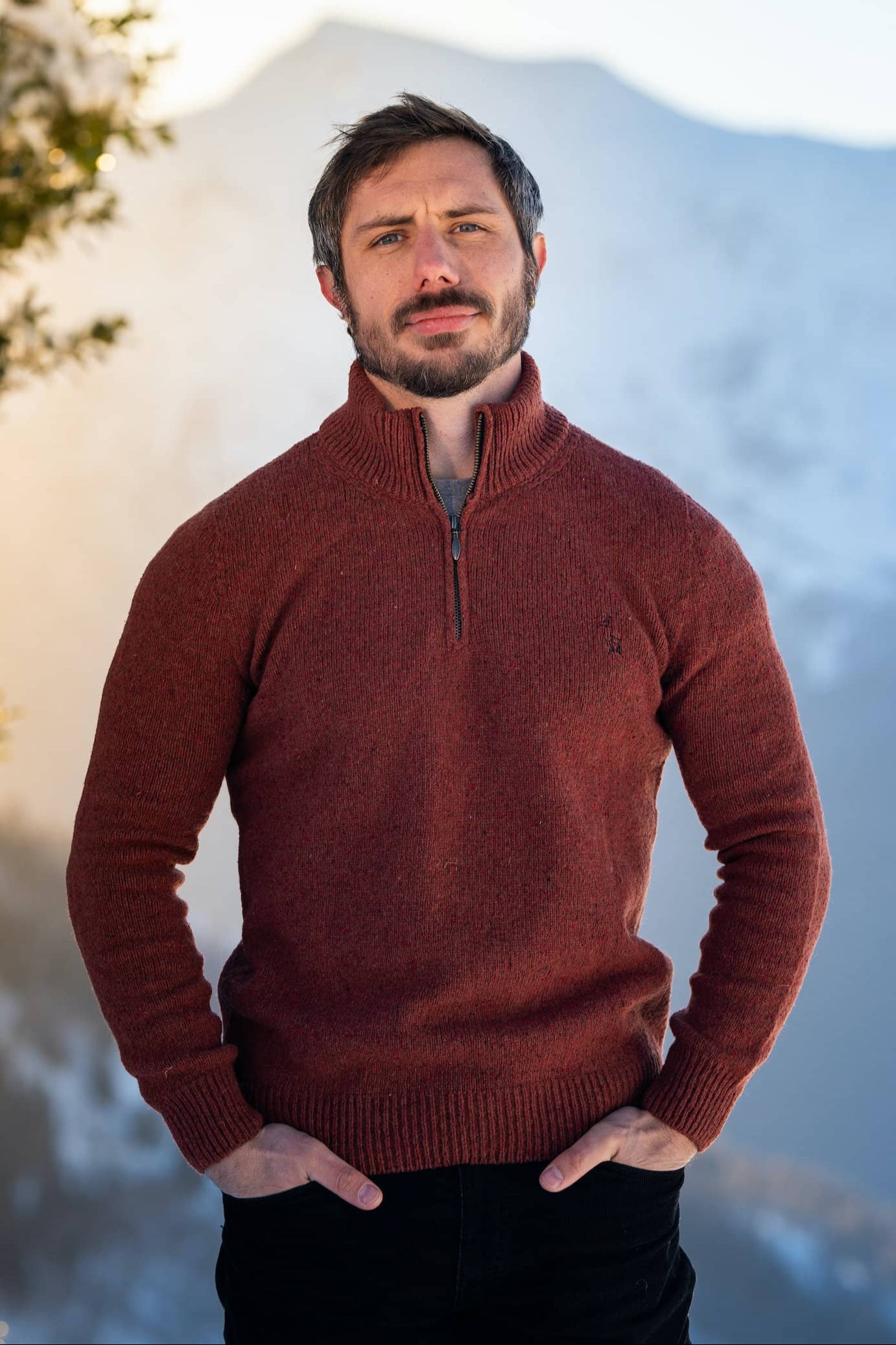 Sweater Pull Marron COT Half-Zip Sweater Rust French Wool