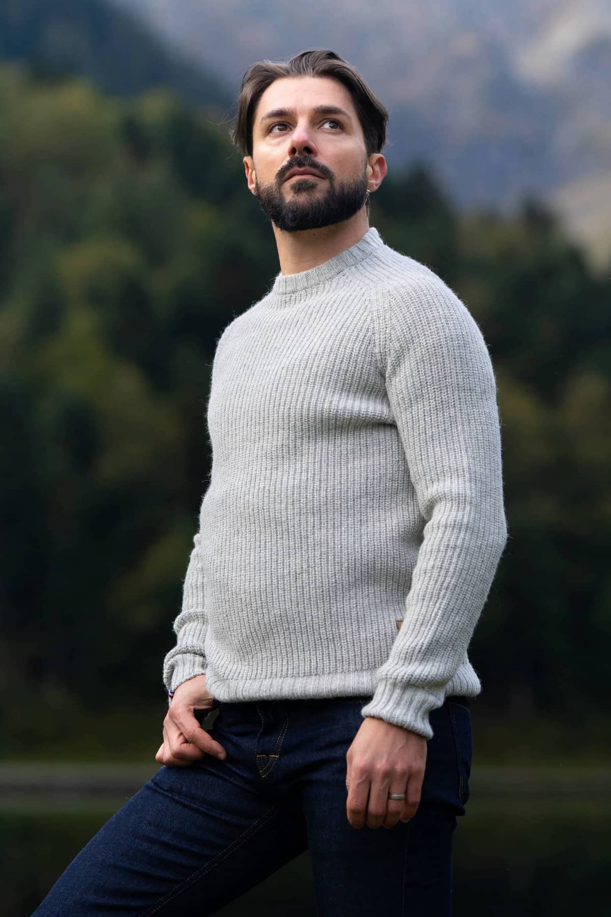 Pull Raglan Laine Gris Clair Homme Made in France