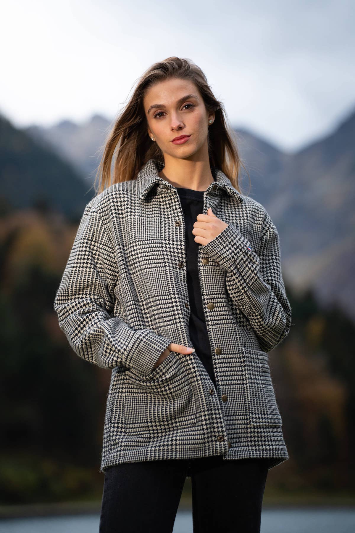 Surchemise Obrador Prince de Galles Ecru/Noir - Laine Recyclée