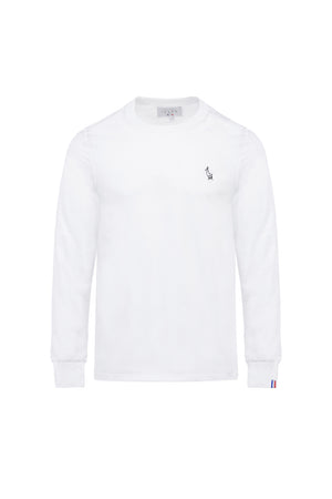 t-shirt manches longues en coton bio, blanc, broderie izard, made in france, maison izard