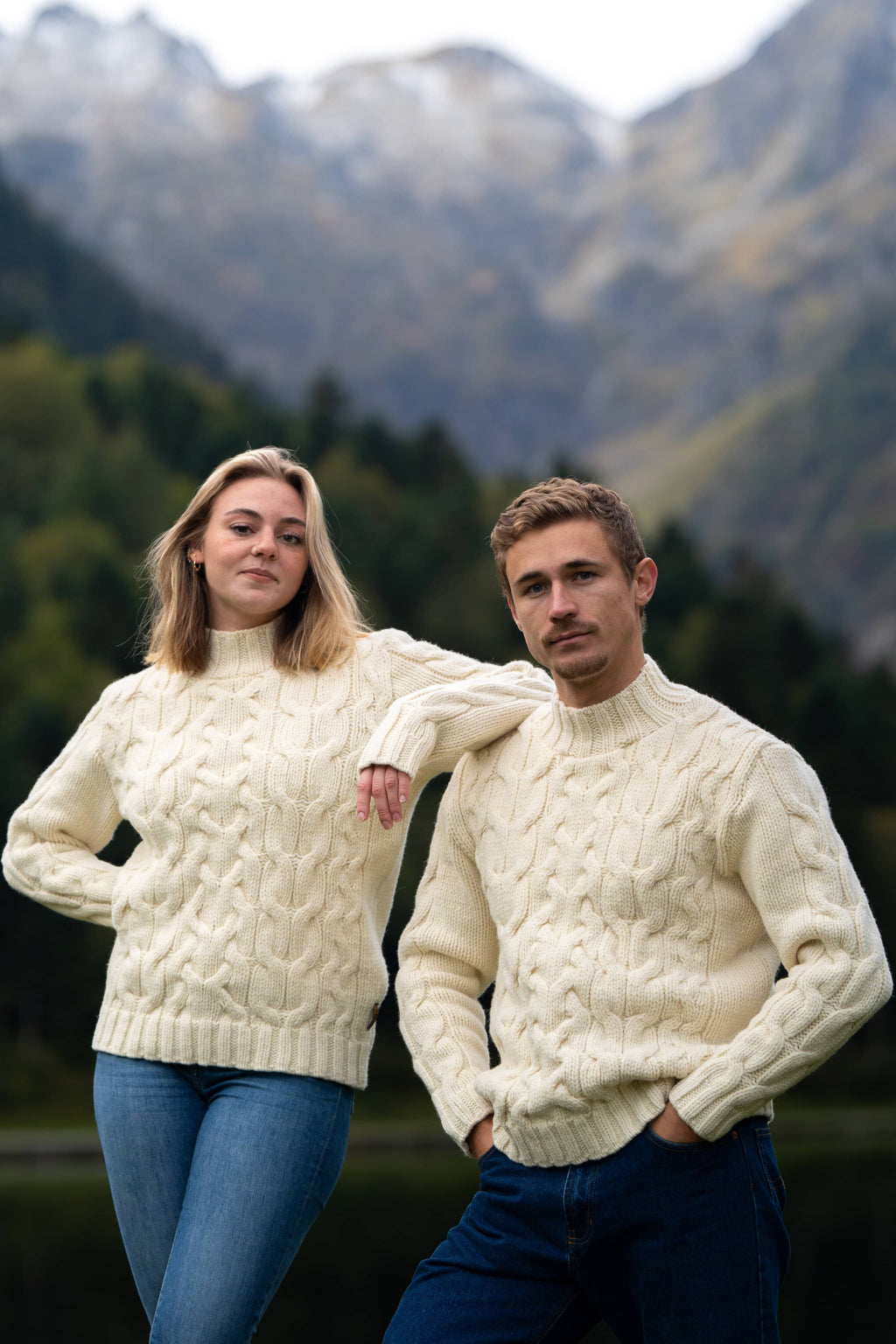 Laaut Unisex Cable Knit Sweater White Ecru - French Wool