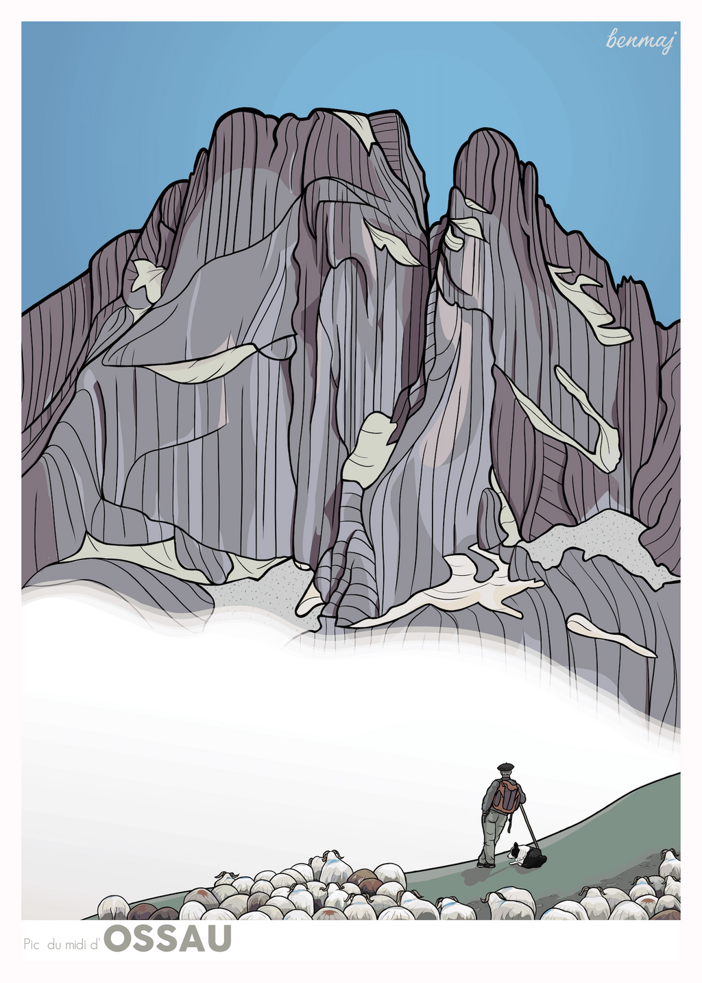 Affiche Pic du midi d'Ossau, Pyrénées, Benmaj