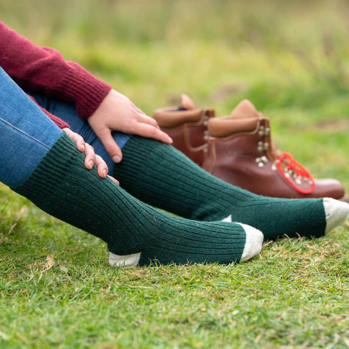 Chaussettes Thalweg Écru Vert Sapin Laine Française
