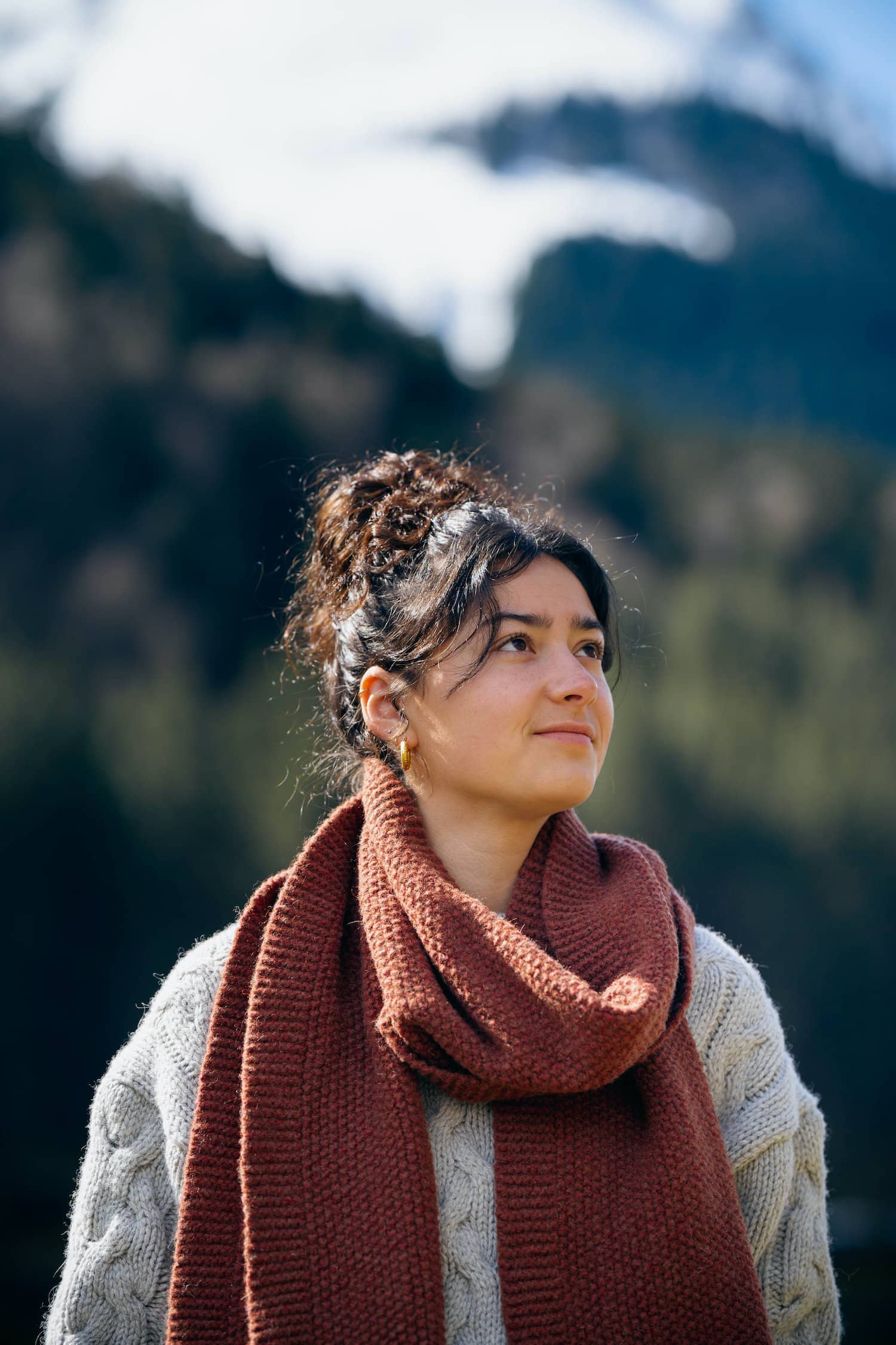 écharpe femme éthique et responsable, cognac, en laine des Pyrénées et coton recyclé, made in France, maison izard