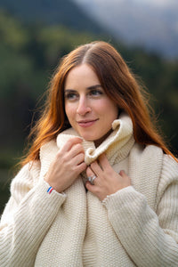 écharpe femme éthique et responsable, blanc écru, en laine des Pyrénées et coton recyclé ♻️, made in France 🇫🇷, maison izard