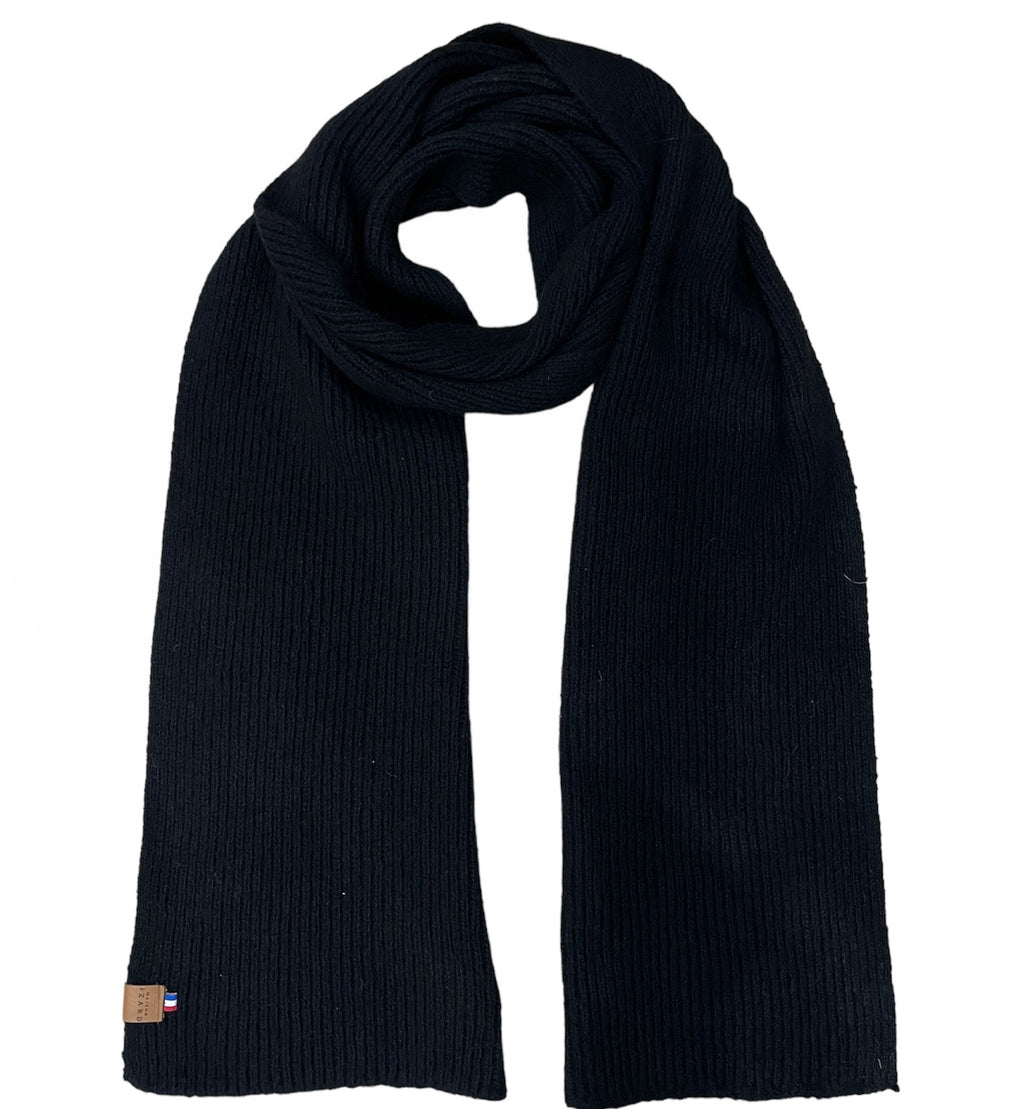 écharpe éthique et responsable, noir en laine des Pyrénées et coton recyclé ♻️, made in France 🇫🇷, maison izard, 64