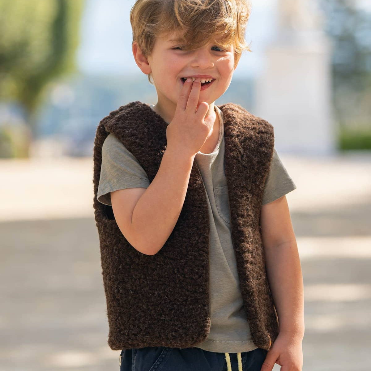 Gilet mouton sans manches mixte enfant – Laine française Écru 0-1 an