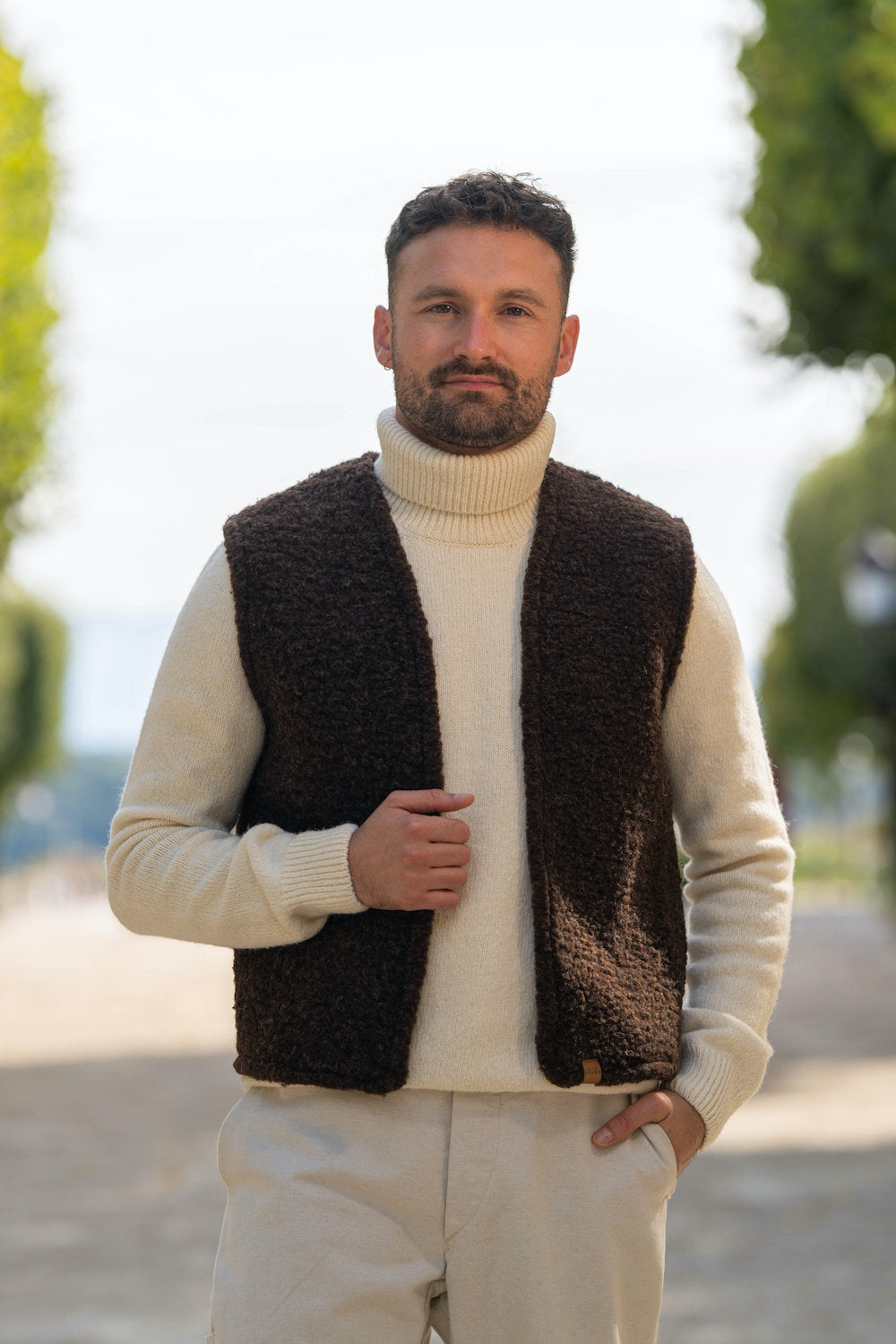 Gilet Mouton Marron Mixte Adulte – Laine française