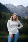 pull femme jersey éthique et responsable gris clair, en laine des Pyrénées et coton recyclé, made in France, maison izard