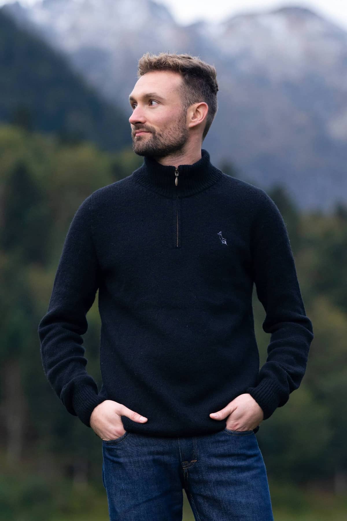 Col Camionneur Pulls Homme Laine Pull COT Noir Laine Française