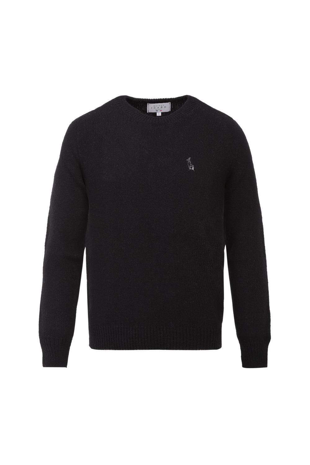 pull éthique homme col rond noir en laine des Pyrénées et coton recyclé, made in France, maison izard