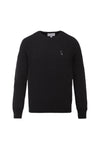 pull éthique homme col rond noir en laine des Pyrénées et coton recyclé, made in France, maison izard