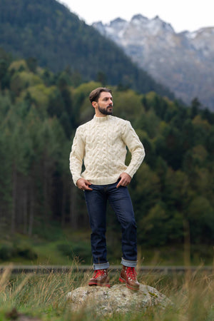 Laaut Unisex Cable Knit Sweater White Ecru - French Wool