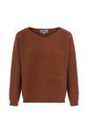 Pull femme éthique et responsable, coupe loose oversize col V rouille, en laine des Pyrénées et coton recyclé, made in France, maison Izard
