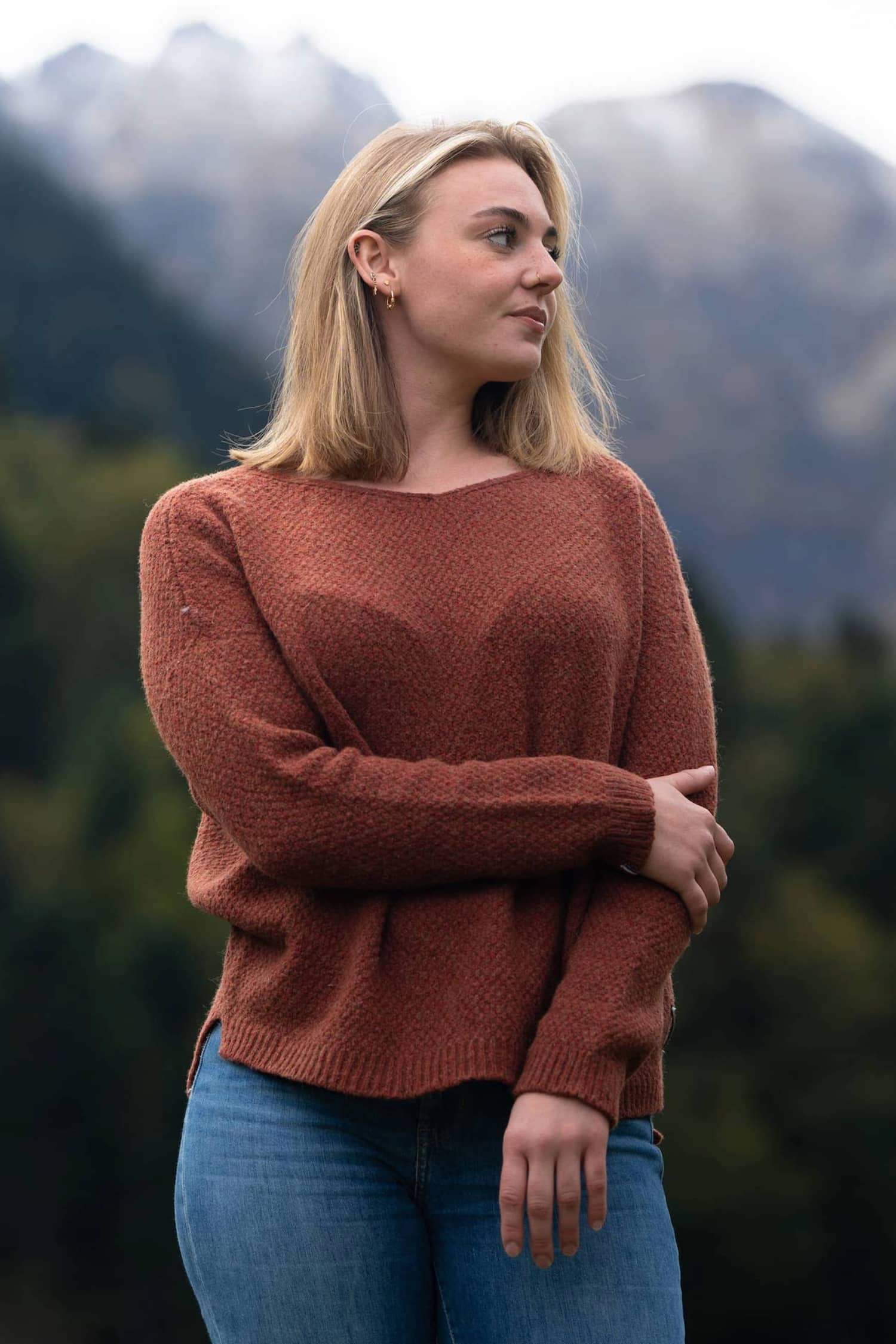 Tricot Pull Maille Large Femme Pull Oversize Riu Cognac Laine