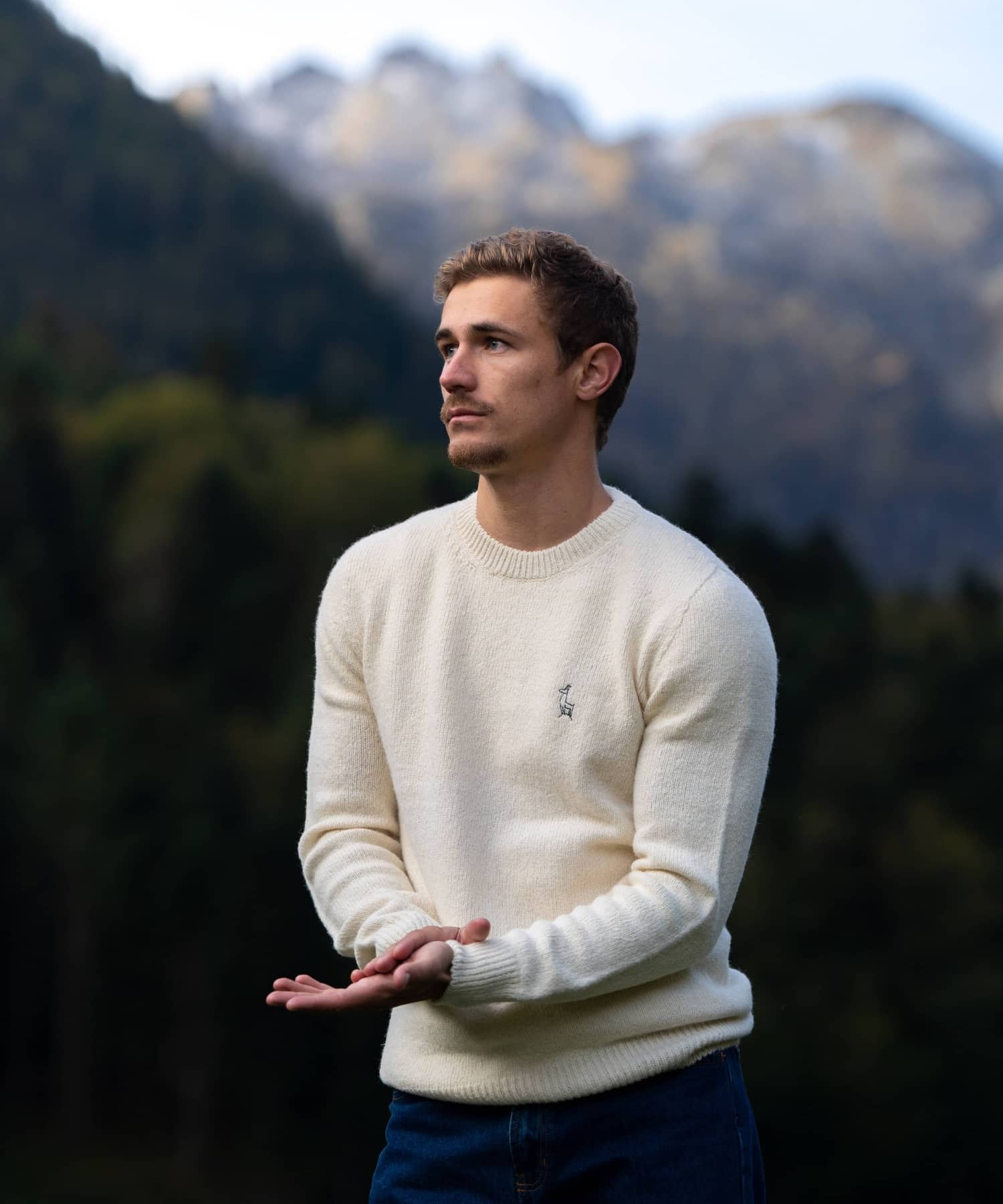 Pull homme col rond, blanc écru, laine des Pyrénées, made in France, Maison Izard