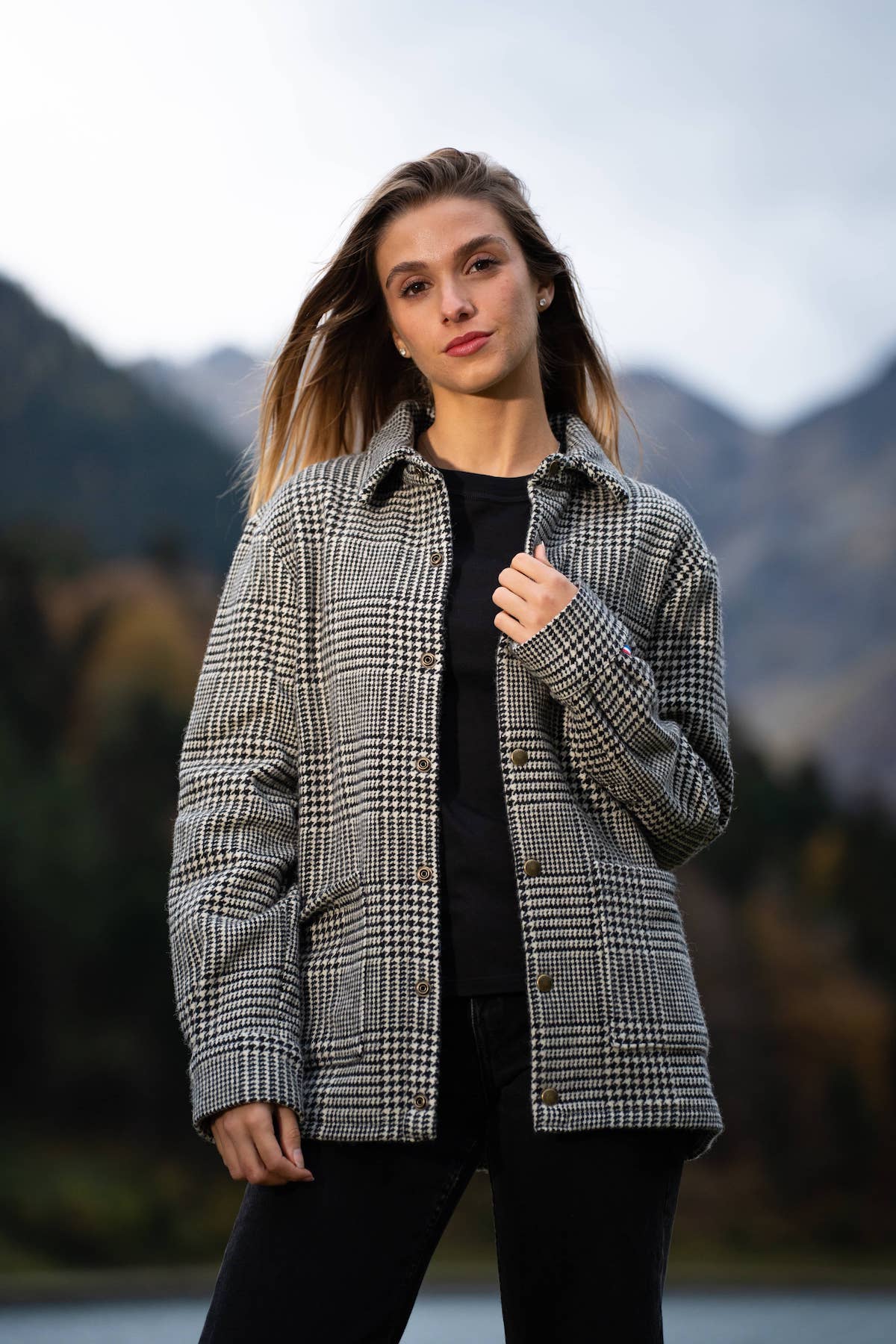 Surchemise Obrador Prince de Galles Ecru/Noir - Laine Recyclée