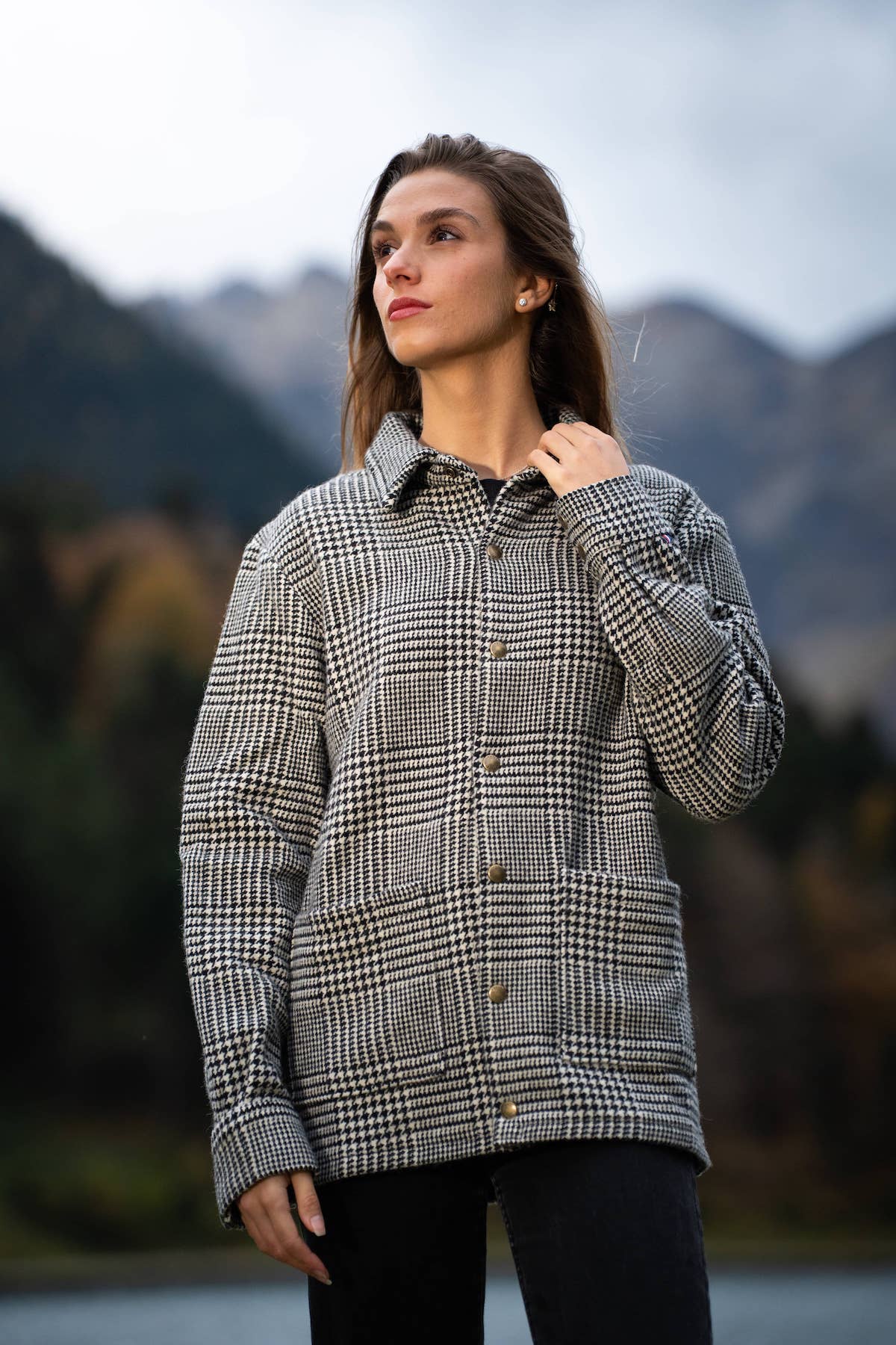 Surchemise Obrador Prince de Galles Ecru/Noir - Laine Recyclée