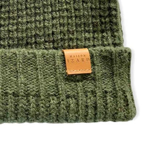 bonnet femme éthique et responsable, vert, en laine des Pyrénées et coton recyclé ♻️, made in France 🇫🇷, maison izard
