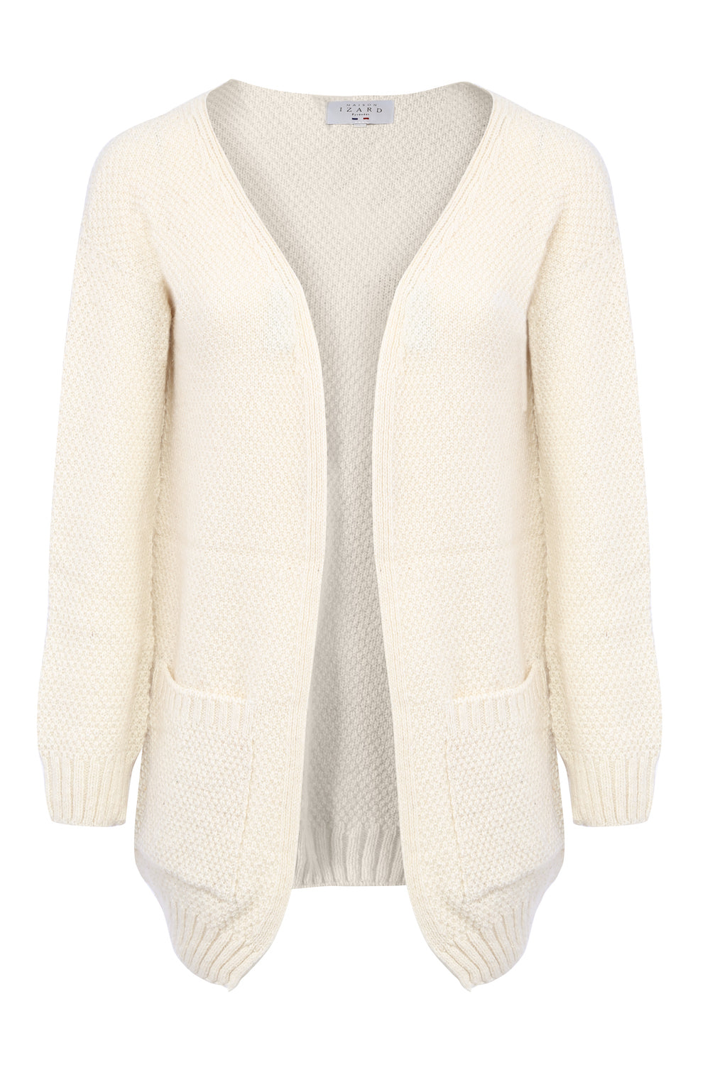 gilet femme éthique et responsable, blanc écru, en laine des Pyrénées et coton recyclé ♻️, made in France 🇫🇷, maison izard