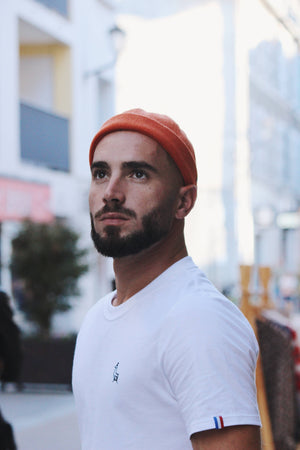 dockers éthiques et responsables, orange, vert et gris clair en laine des Pyrénées recyclée ♻️, made in France 🇫🇷, maison izard