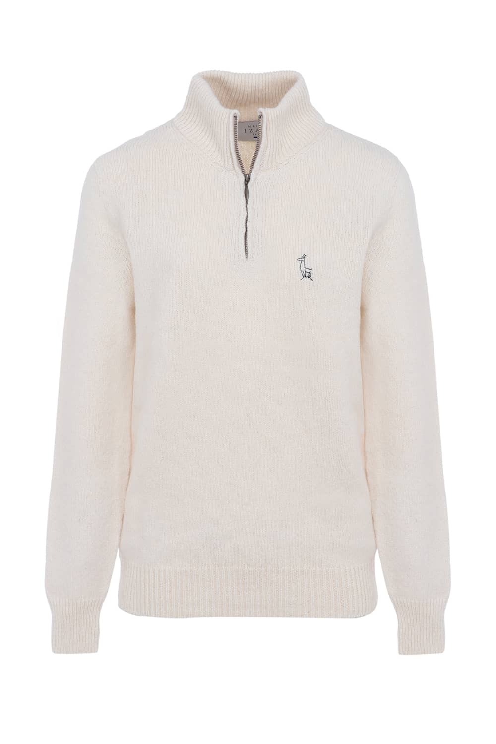 pull éthique homme col camionneur montant blanc écru en laine des Pyrénées et coton recyclé ♻️, made in France 🇫🇷, maison izard