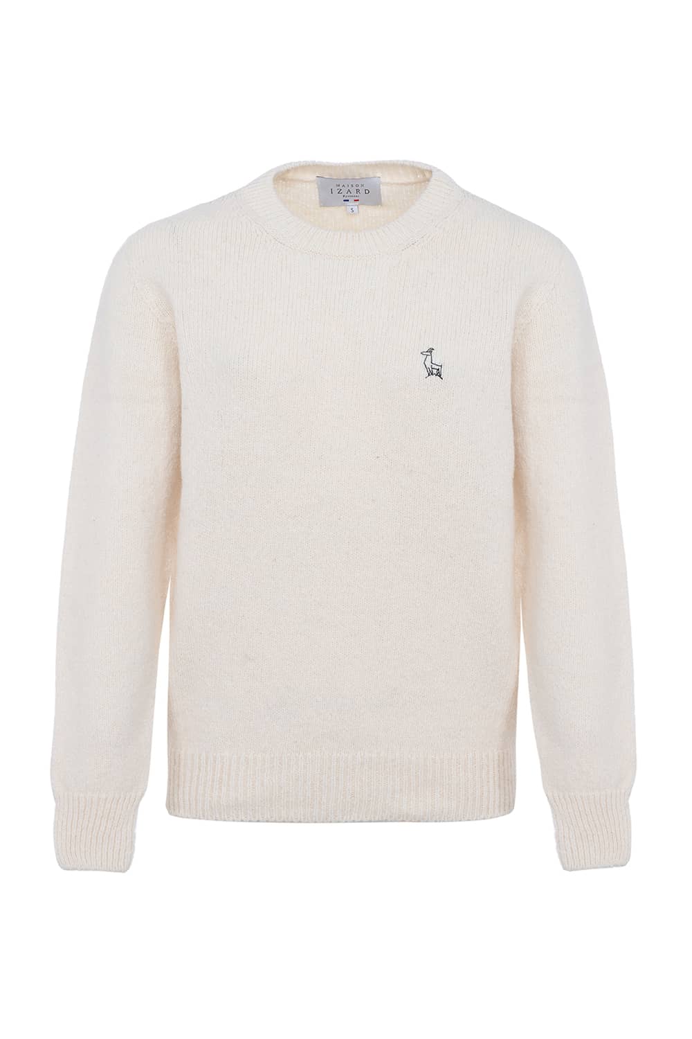 pull éthique homme col rond blanc écru en laine des Pyrénées et coton recyclé ♻️, made in France 🇫🇷, maison izard