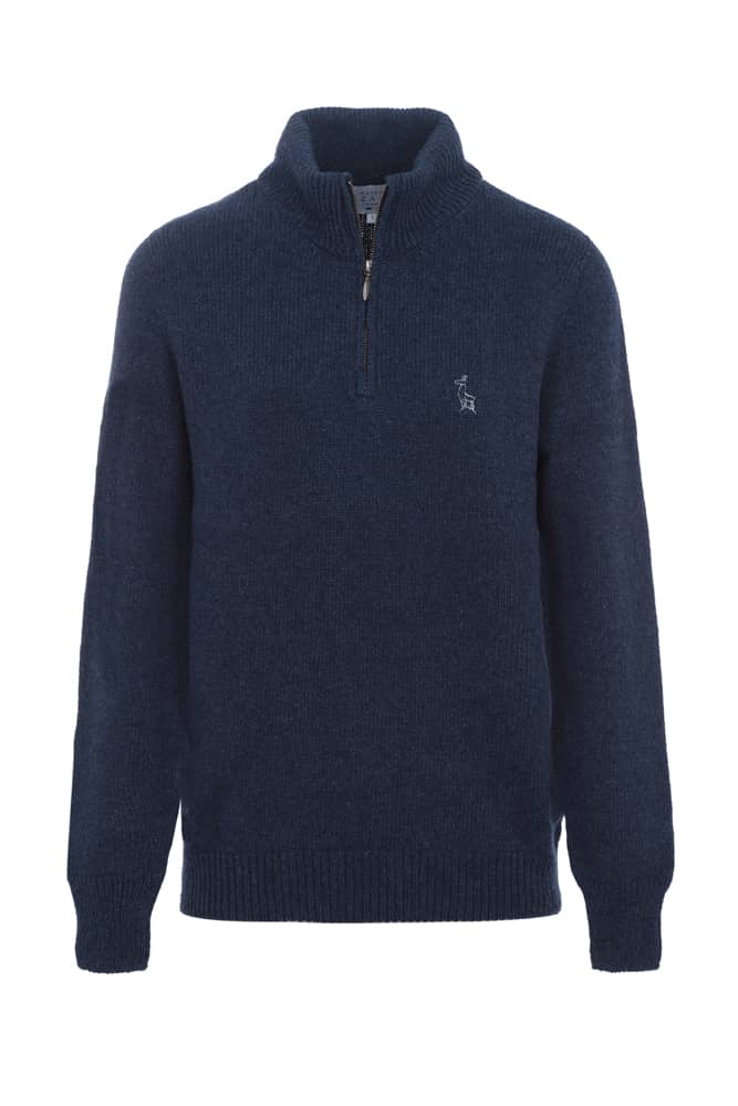 pull éthique homme col camionneur montant bleu marine en laine des Pyrénées et coton recyclé ♻️, made in France 🇫🇷, maison izard