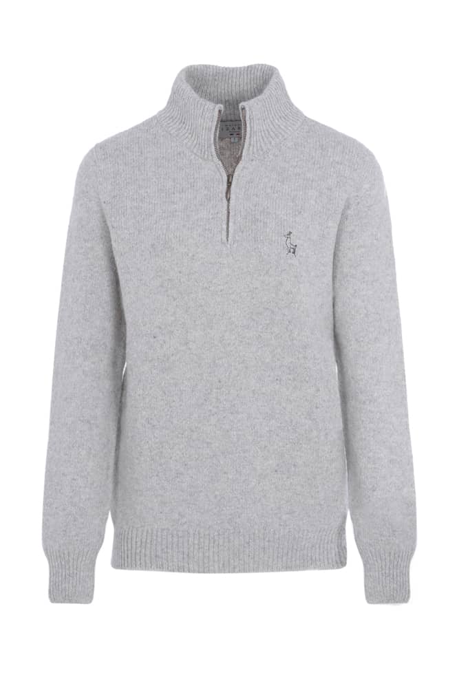 pull éthique homme col camionneur montant gris clair en laine des Pyrénées et coton recyclé ♻️, made in France 🇫🇷, maison izard