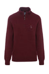 pull éthique homme col camionneur montant rouge bordeaux en laine des Pyrénées et coton recyclé ♻️, made in France 🇫🇷, maison izard