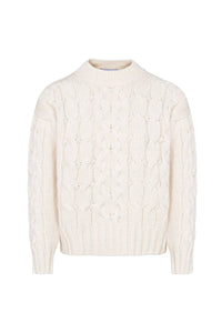 pull femme torsades, style irlandais, éthique et responsable, blanc écru, en laine des Pyrénées et coton recyclé ♻️, made in France 🇫🇷, maison izard