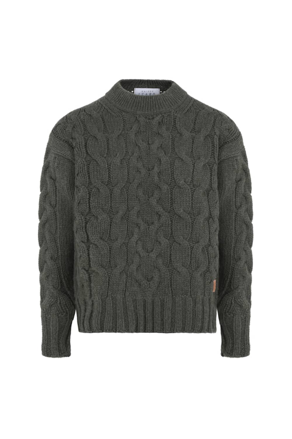 Pull femme torsades, style irlandais, éthique et responsable, vert, en laine des Pyrénées et coton recyclé ♻️, made in France 🇫🇷, maison izard