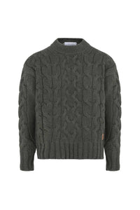 Pull femme torsades, style irlandais, éthique et responsable, vert, en laine des Pyrénées et coton recyclé ♻️, made in France 🇫🇷, maison izard