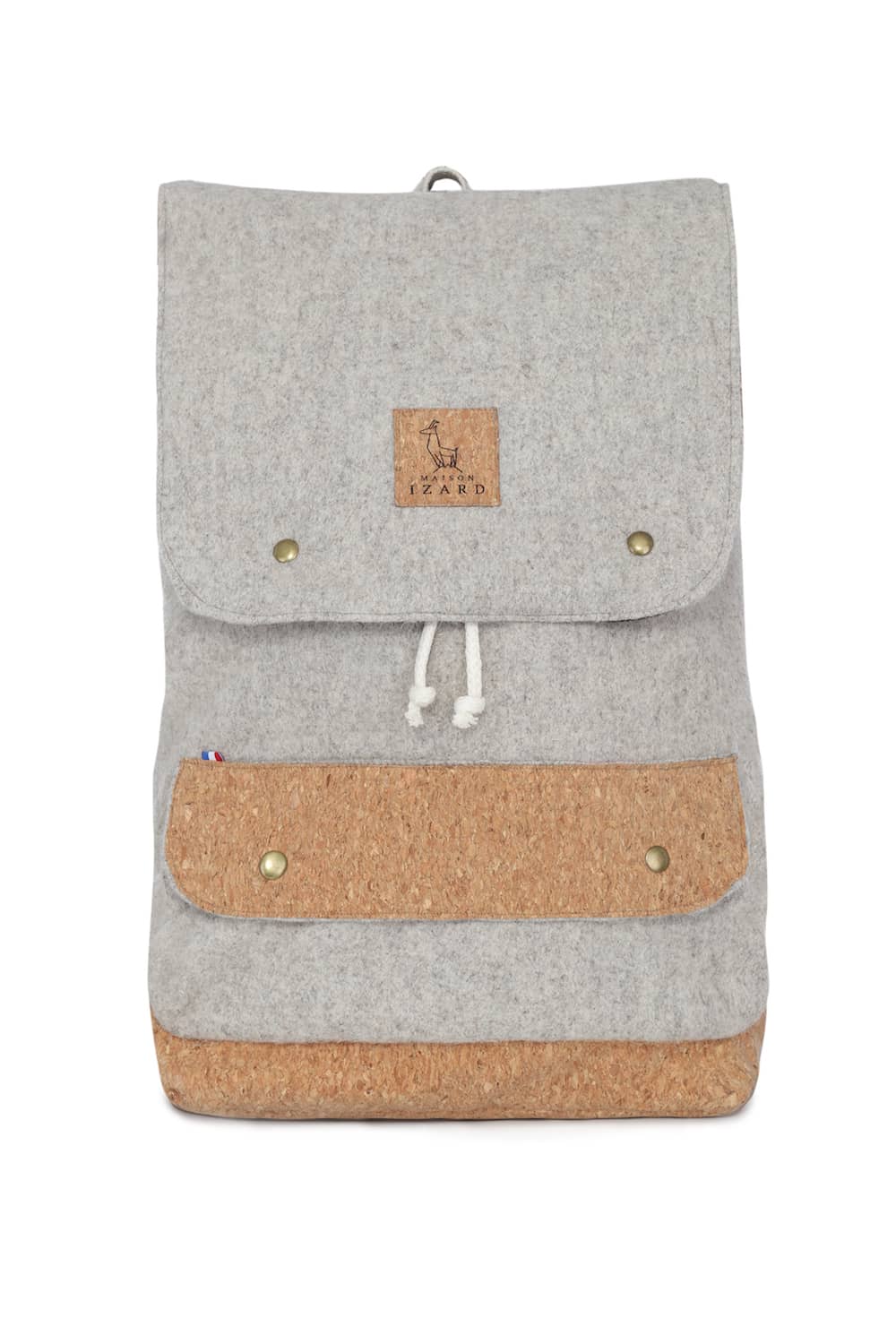 Sac à dos éthique et responsable, gris, en laine des Pyrénées et en liège des Landes, made in France 🇫🇷, maison izard