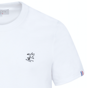 Tee-shirt mixte en coton bio GOTS OCS100 ecocert broderie canard épais blanc, made in france, Maison Izard Pyrénées