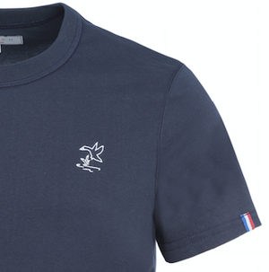 Tee-shirt mixte en coton bio GOTS OCS100 ecocert broderie canard épais bleu marine, made in france, Maison Izard Pyrénées