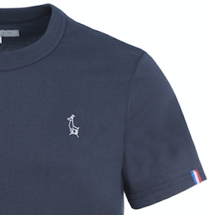 Tee-shirt mixte en coton bio GOTS OCS100 ecocert broderie isard épais bleu marine, made in france, Maison Izard Pyrénées