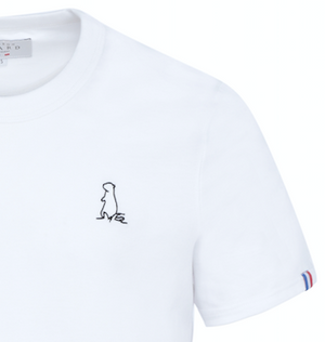 Tee-shirt mixte en coton bio GOTS OCS100 ecocert broderie marmotte épais blanc, made in france, Maison Izard Pyrénées