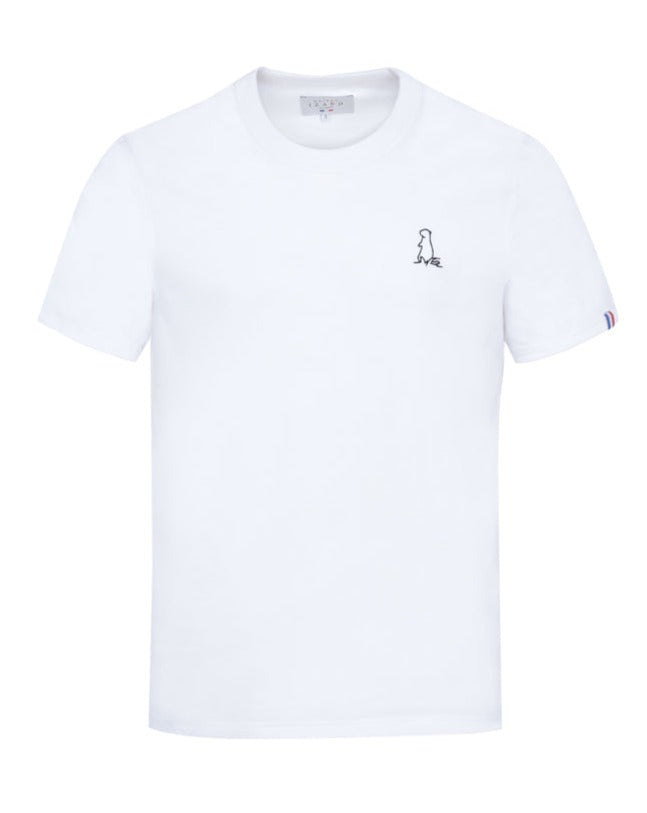Tee-shirt mixte en coton bio GOTS OCS100 ecocert broderie marmotte épais blanc, made in france, Maison Izard Pyrénées