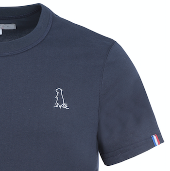 Tee-shirt mixte en coton bio GOTS OCS100 ecocert broderie marmotte épais bleu marine, made in france, Maison Izard Pyrénées