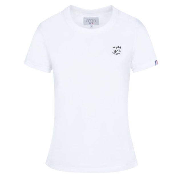 Tee-shirt femme en coton bio GOTS OCS100 ecocert broderie canard épais blanc et bleu marine, made in france, Maison Izard Pyrénées