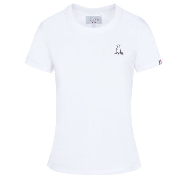 Tee-shirt femme en coton bio GOTS OCS100 ecocert broderie marmotte épais blanc, made in france, Maison Izard Pyrénées