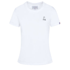 Tee-shirt femme en coton bio GOTS OCS100 ecocert broderie marmotte épais blanc, made in france, Maison Izard Pyrénées