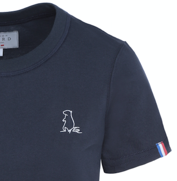 Tee-shirt femme en coton bio GOTS OCS100 ecocert broderie marmotte épais bleu marine, made in france, Maison Izard Pyrénées