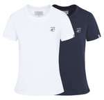 Tee-shirt femme en coton bio GOTS OCS100 ecocert broderie canard épais blanc et bleu marine, made in france, Maison Izard Pyrénées
